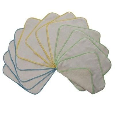 Image of avo + cado Two Layer Flannel Wash Cloths with Terry Towelling Pack of 12 Reusable Baby Washcloths as Replacement for Wet Wipes Small Washable Mini Cotton Towels (Colourful/Summer)