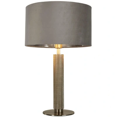 Image of London Table Lamp, Knurled Satin Silver, Grey Velvet Shade