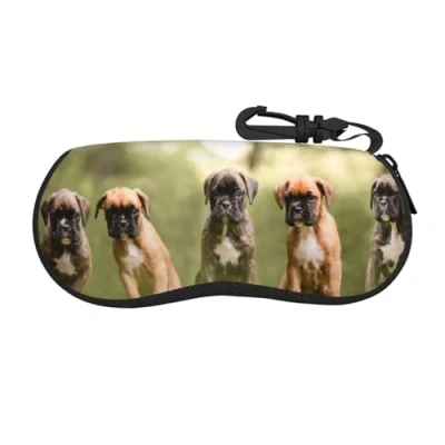 Image of BEEOFICEPENG Glasses Case, Neoprene Portable Sunglasses Case Soft Eyewear Zipper Box, Boxer Dogs Puppies Pets Family