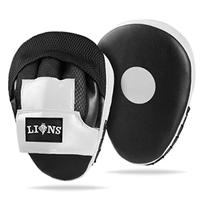 Image of Lions Curved Focus Pads Hook &amp; Jabs Gloves Punch Bag Mitts Boxing MMA Kick Training (Mesh White)