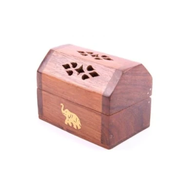 Image of Puckator Sheesham Wood Mini Incense Burner Box Elephant Inlay, Mixed, Height 6cm Length 8cm Depth 5cm
