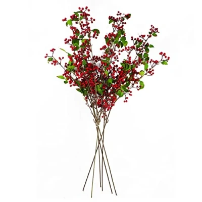 Image of Leaf Design UK Artificial Christmas Berry Spray Branches Plants, Pack of 6 Red, 80cm