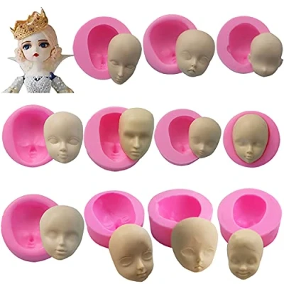 Image of WonDerfulC 11pcs Silicone Human Head Mould Fondant Face Moulds Model Doll Mold Making Cake Clay Resin Candle Soap Molds