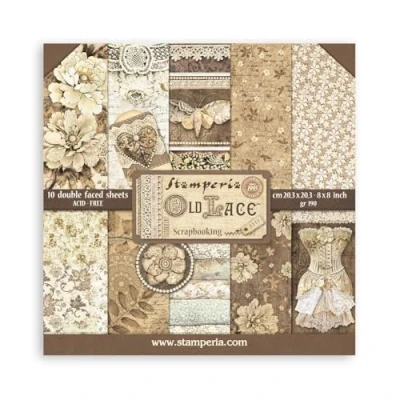 Image of Stamperia Scrapbook Paper Pad for Scrapbooking, Albums, Card Making, Bullet Journalling and More, Acid Free, Double Sided, Perfect Hobbies, Crafts, Gifting (Old Lace) (20.3 x 20.3 cm)