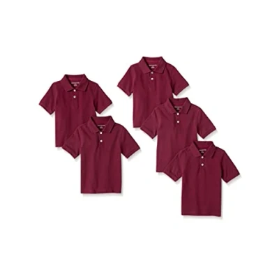 Image of Amazon Essentials Boys&#039; School Uniform Short Sleeve Pique Polo Shirts, Pack of 5, Burgundy, 10 Years