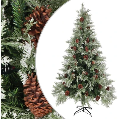 Image of vidaXL Christmas Tree with Pine Cones Green and White 195 cm PVC&amp;PE