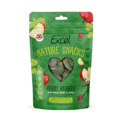 Image of Burgess Excel Herby Hearts, Baked Nature Snacks With Herbs &amp; Apple 360g. Healthy Treats For Rabbits Guinea Pigs (6 Packs of 60g)