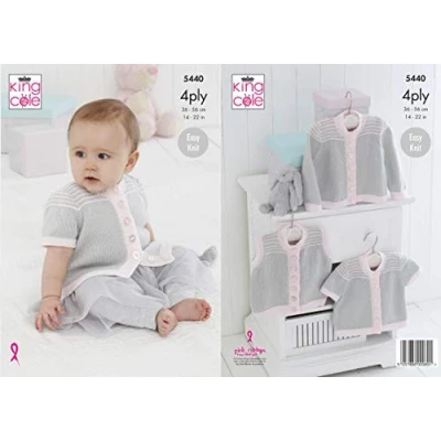 Image of King Cole 5440 Knitting Pattern Baby Easy Knit Cardigans and Waistcoat in Comfort 4 Ply
