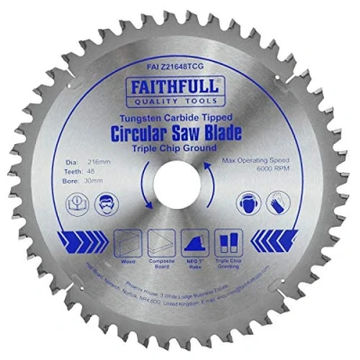 Image of Faithfull TCT Circular Saw Blade Triple Chip Ground 216 x 30mm 48T NEG FAIZ21648TCG