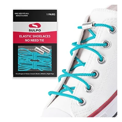 Image of SULPO Elastic Rubber Shoelaces with Metal Clasp No Tie Laces Loopless for All Shoes, turquoise, One Size