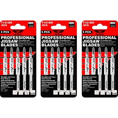 Image of 15 x TopsTools T101BR Reverse Cut Jigsaw Blades Compatible with Bosch, Dewalt, Makita, Milwaukee and Many More