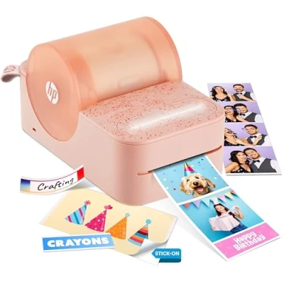 Image of HP Sprocket Panorama Instant Color Label &amp; Smartphone Photo Printer Portable Personalize Prints 2 Inch x.5 9 on Zink Sticky Back Photos Create Photobooth Strips, Custom Designs in App Pink