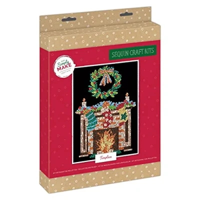Image of Simply Make Sequin Craft Kit Christmas Fireplace Design for Kids and Adults, Vibrant Sequins Mosaic Crafts, Pin Art Crafting, Perfect Adult Crafts &amp;