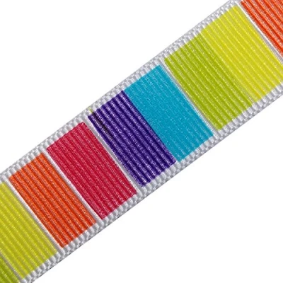Image of Berisfords Bright Rainbow Block Stripes Grosgrain Ribbon 25mm Wide (1 Metre)