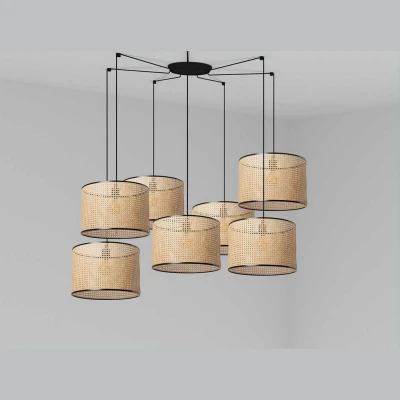Image of Mambo Black, Rattan Pendant Suspension Lamp Ø450 7 Light