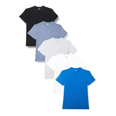 Image of Lower East Basic Short Sleeved Men&#039;s T Shirt, Pack of 5, White / Grey Melange Olympia Blue Folkstone Black, XXL