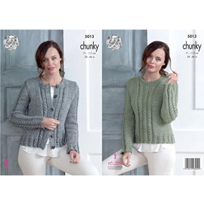 Image of King Cole Ladies Chunky Knitting Pattern Womens Cabled Cardigan &amp; Sweater (5013)