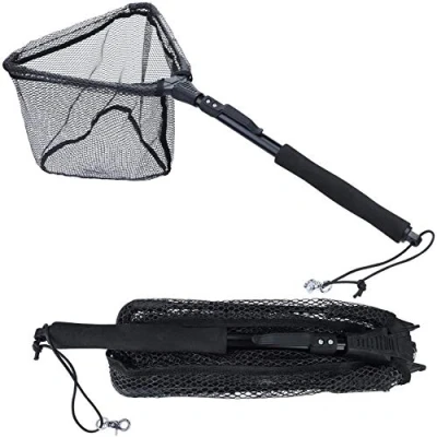 Image of Sougayilang Fishing Net Fish Landing Net, Foldable Collapsible Telescopic Pole, Durable Nylon Material Mesh, Safe Catching or Releasing BDJ75CM