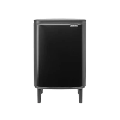 Image of Brabantia Bo Waste Bin Hi 12L with Soft Close Lid, Removable Inner Bucket, and Transport Grip Ideal for Bathroom, Bedroom, Home Office Matt Black