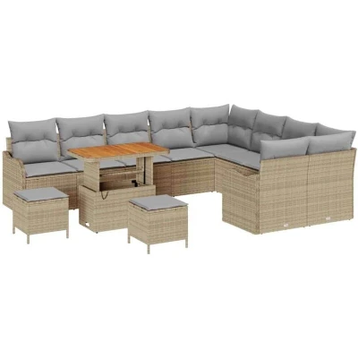 Image of Vidaxl 12 Piece Garden Sofa Set with Cushions Beige Poly Rattan Acacia