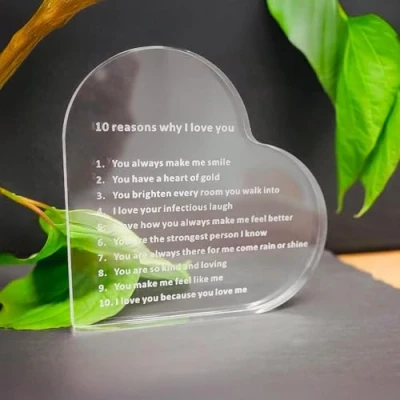 Image of Marco Paul ® Heart Shaped Paperweight Plaque &#039;10 Reasons Why I Love You&#039; Valentines Day Gift for Her Loveheart Table Weight Birthday Wedding Mum Dad Boyfriend Girlfriend
