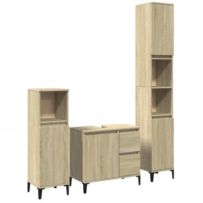 Image of vidaXL 3 Piece Bathroom Furniture Set Sonoma Oak Engineered Wood