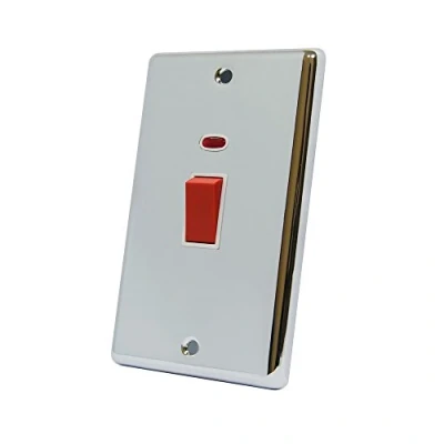 Image of AET CPCCSWWHT Polished Chrome Classical 45A White Insert Tall Plate 45 Amp DP Cooker Switch w/Neon Indicator 2 Gang