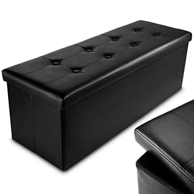 Image of Nyxi Faux Leather 110 * 38 38cm Black Ottoman Foldable Storage Boxes Seat Foot Stool Box with Lids for Kids Toys, Bedroom, Hallway, Living Room