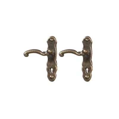 Image of Melody Jane Dolls House Lever Door Handles Antique Brass Miniature Knobs