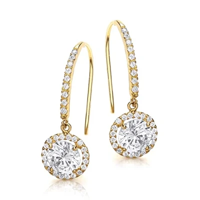 Image of Carissima Gold Women&#039;s 9 ct Yellow Round Cubic Zirconia x 26 mm Drop Earrings