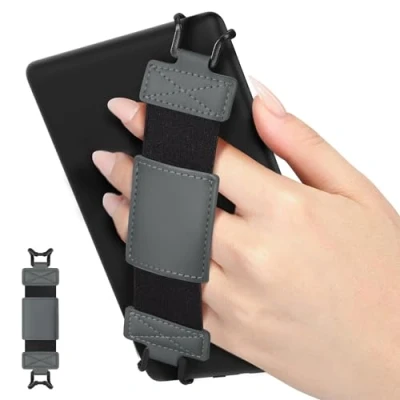 Image of MoKo Soft Hand Strap for 6 8&quot; Kindle eReaders Fire Tablet Kindle/Kobo/Voyaga/Lenovo/Sony E Book Tablet, Black High Elasticity Versatile Lightweight Finger Grip Holder, Space Gray