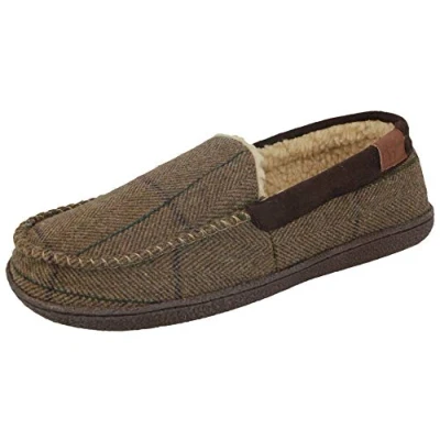 Image of Jo &amp; Joe Mens Faux Suede Slip on Textile Lined Moccasin Slippers Shoes Size 7 12 (12 UK, Brown/Dark Brown)