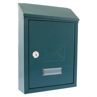 Image of Burg Wachter MB09G Avon Rear Entry Wall Mounted Galvanised Steel Lockable Weatherproof Post Box Green 21x30x7cm