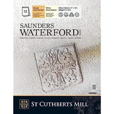 Image of St CUTHBERTS MILL Saunders Waterford Rough Artist Watercolour Paper 300gsm Short Side Glued Pad Natural White 12 Sheets