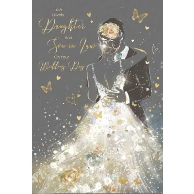 Image of Cherry Orchard Daughter and Son in Law Wedding Day card, part of the Gorgeous Grace range, from Comes complete with gold envelope &amp; a pretty foil finish.