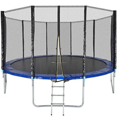 Image of tectake® Outdoor Trampoline for Kids &amp; Adults Robust Sports Equipment with Tear Resistant Net, Strong Springs, Stable Frame, Safety Enclosure, Edge Cover, Ladder Weather 15ft / 4.5m