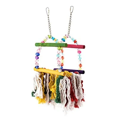 Image of Parrot ESSENTIALS Colourful Cotton Rope Swing Cosy Rainbow Perch Wooden for Budgies, Cockatiels, and Small Parakeets Toy Nest Encourages Foot Exercise Hanging