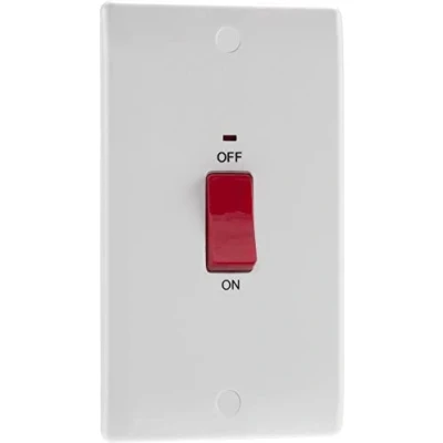 Image of BG Electrical Large Cooker Control Switch Unit with LED Power Indicator, Double Plate, Pole, Round Edge, Nexus 800 Series, White Moulded, 45A, 872