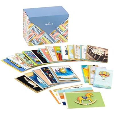 Image of Hallmark 5EDX1012 Pack of 24 Handmade Assorted Boxed Greeting Cards, Herringbone Pattern—Birthday, Baby Shower, Wedding, Sympathy, Thinking You, Thank You Cards