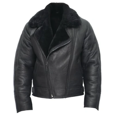 Image of Men’s Aviator B3 Flying Cross Zip Shearling Leather Bomber Pilot Jacket BLACK 3XL
