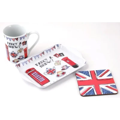 Image of Fancy A Brew? Mug, Coaster &amp; Tray Gift Set
