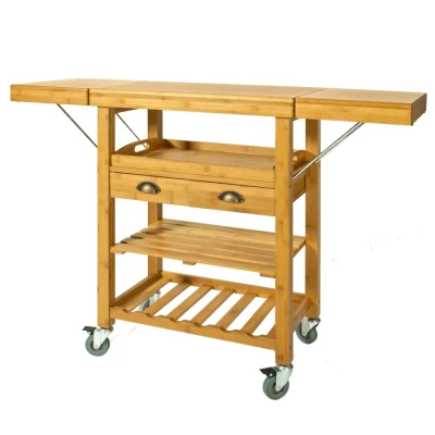 Image of Sobuy Bamboo Kitchen Storage Trolley Cart with Folding Worktop, FKW25 N