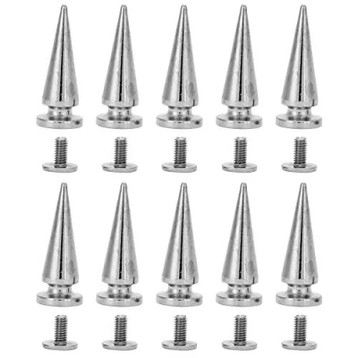 Image of HEEPDD 10Pcs Spike Cone Studs, Large Metal Big Tree Spikes and Studs Metallic Screw Back for DIY Leather Crafts 10x26mm(Silver)