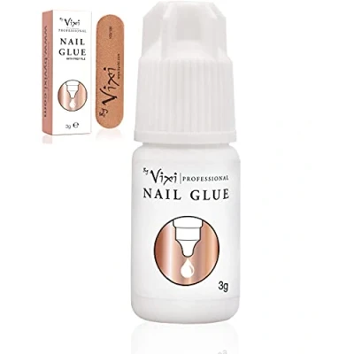 Image of By Vixi 3g EXTRA STRONG NAIL GLUE with FREE PREP FILE Clear Instant Dry Adhesive, Professional Salon Quality