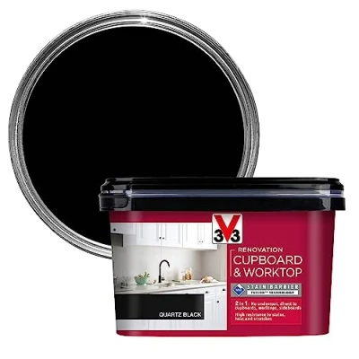 Image of V33 Renovation Cupboard &amp; Worktop Paint Quartz Black 2L No Undercoat Durable Finish High Resistance To Water, Stains Scratches Washable Resistant Cleaning Products