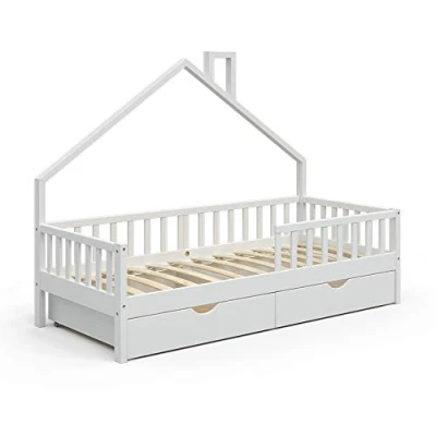Image of VitaliSpa House bed Noemi, White, 90x200 cm with 2 drawers