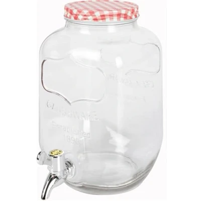 Image of 4 Litre Glass Drinks Dispenser with Tap &amp; Lid Water Juice Cocktail Punch (Red)