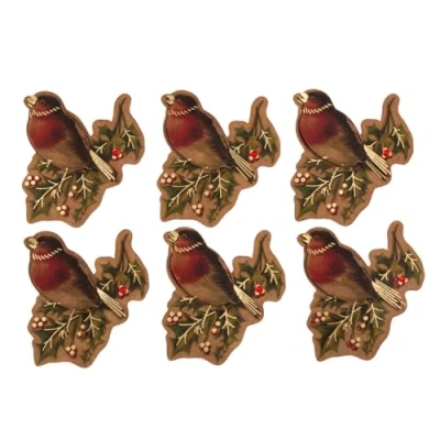 Image of Vintage Christmas Self Adhesive Embellishment Card Scrapbook Craft (Robin x W7cm 6pcs)