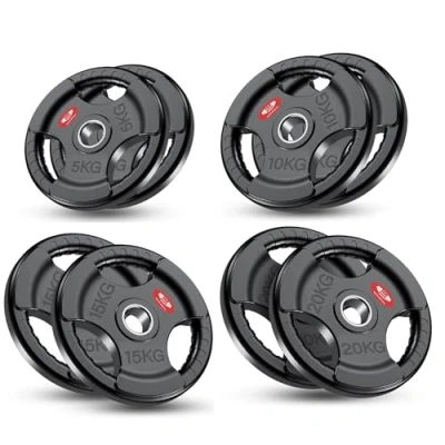 Image of FK Sports Olympic Weight Plates with Rubber Finish Cast Iron Core, Tri Grip Design, 2&quot; Opening, Barbell Set for Home &amp; Gym Strength Training 2.5kg, 5kg, 15kg, 20kg, 25kg Pairs (100KG Set)