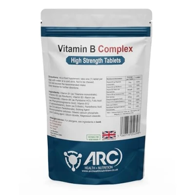 Image of Vitamin B Complex (B1, B2, B3, B6,B7,B9,B12) 60 Vegan Tablets High Strength Made in UK